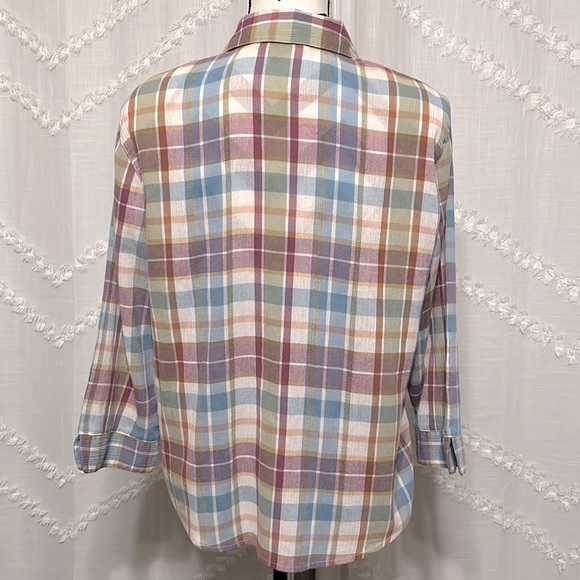 Alfred Dunner Plaid Antique Button 3/4 Long Sleeve Size 14 Petite - Picture 6 of 9